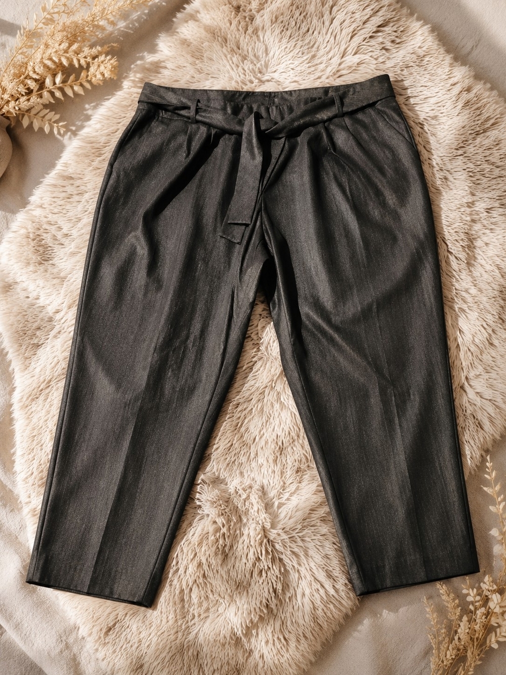 Calvin Klein Women's Black Tie Waist Ankle Dress Pants Size 22W